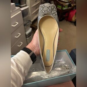 Betsey Johnson Silver Flats with Crystal Bow